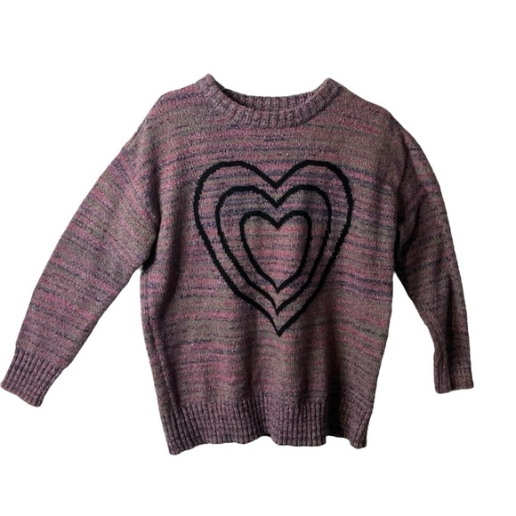 SO Oversized Sweater Multi Striped Colored Heart Cozy Fall Collegiate Women SZ S - Picture 2 of 7